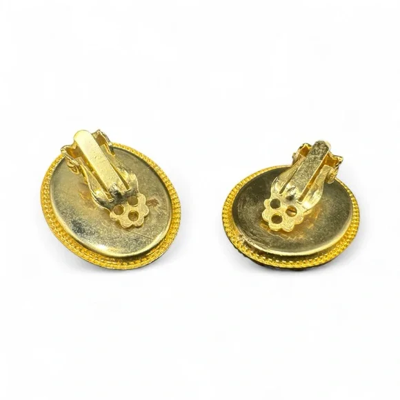 Vintage Art Deco Gold Plated Coral Clip Earrings 1.25” - Picture 2 of 4